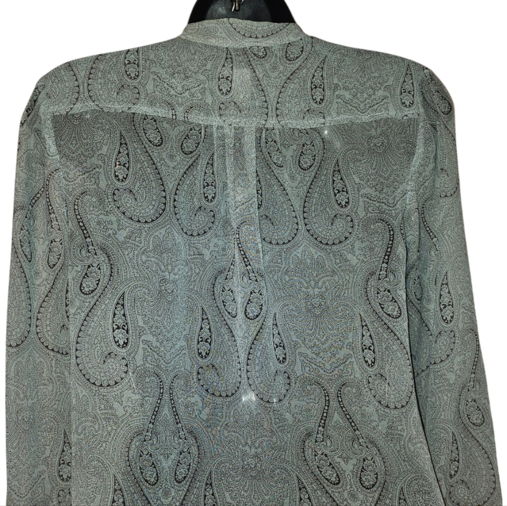 J.CREW Green Paisley 100% Silk Sheer Button Up Blouse Sz 2 Like New Condition - Picture 5 of 7